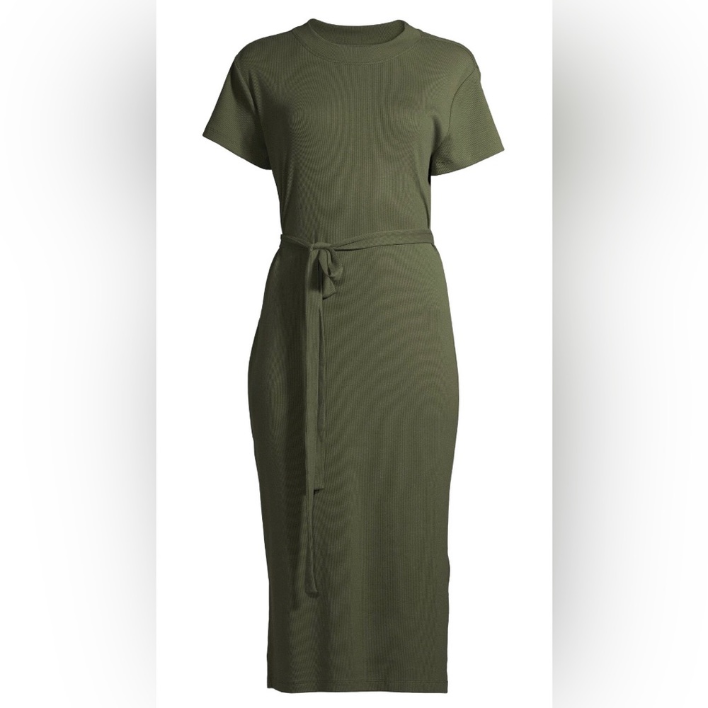 Belted Ribbed Knit Midi Dress ~ Time and Tru w/Side Slits & Pockets ~ Size XL